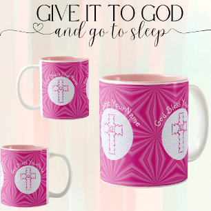 Bright Pink Zig Zag Cross White Hot Pink Personal Two-Tone Coffee Mug