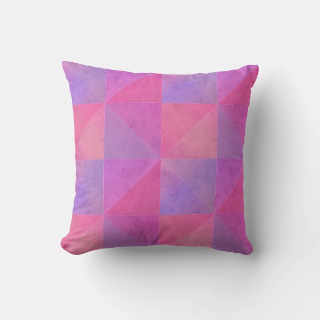 Bright Pinks Lavender Watercolor Triangles Cushion (Front)