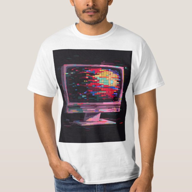 Bright Pixelated Computer Monitor T-Shirt (Front)