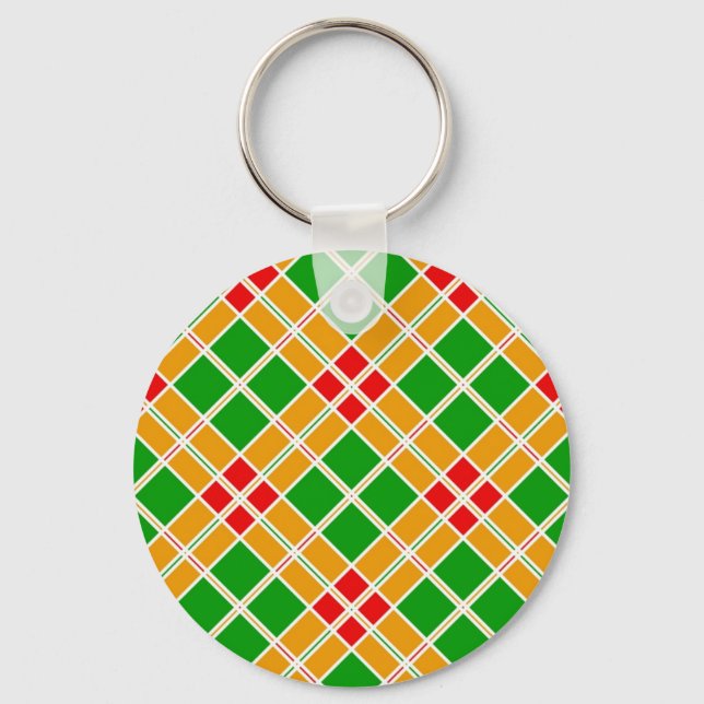 Bright Plaid Argyl green yellow pattern accessory Key Ring (Front)