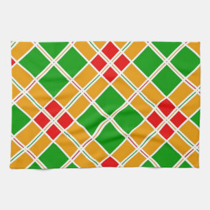 Bright Plaid Argyl green yellow pattern accessory Tea Towel