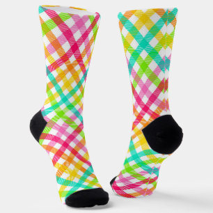 Bright Plaid Gingham Pattern Socks
