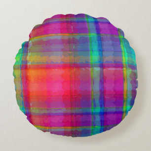 Bright Plaid Round Cushion