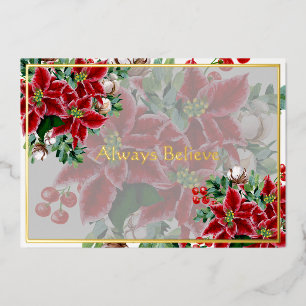 Bright poinsettias and holly custom Christmas Holi Foil Holiday Card