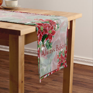 Bright poinsettias and holly custom Christmas Short Table Runner