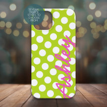 Bright Polka Dot Pattern with name - green pink