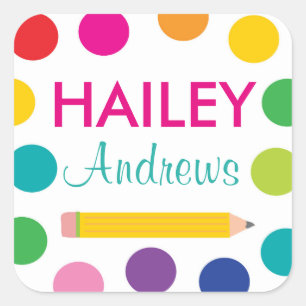Bright Polka Dot Pencil School Labels