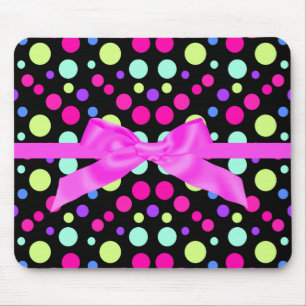 BRIGHT POLKA DOT PINK BOW MOUSE PAD