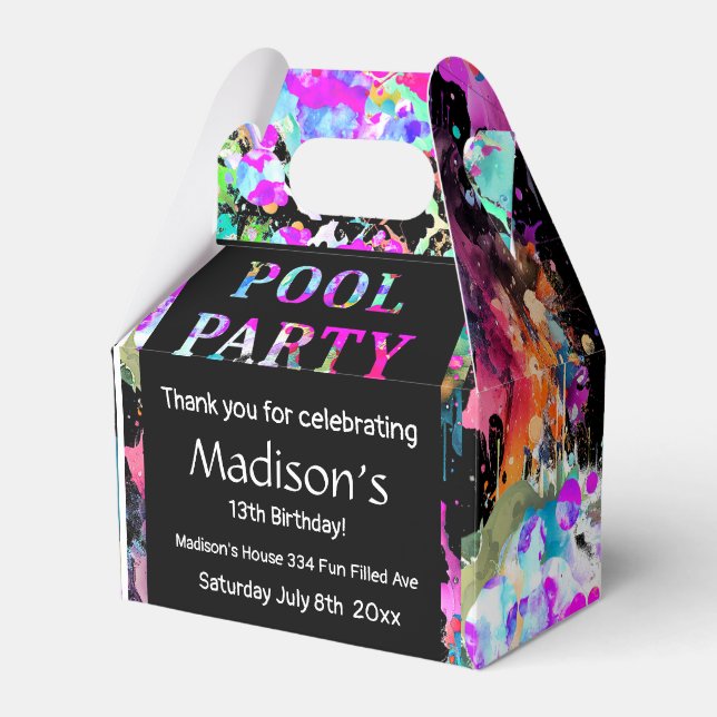 Bright Pool Party Birthday, 13th Birthday Favour Box (Front Side)