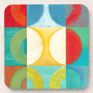 Bright Pop Art with Circles and Squares Coaster