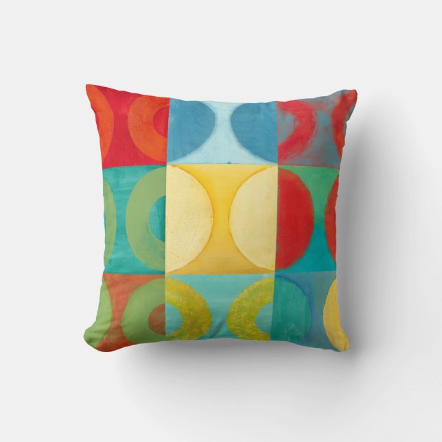 Bright Pop Art with Circles and Squares Cushion (Front)