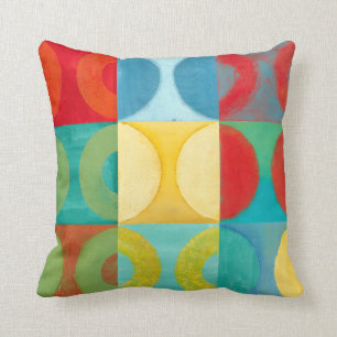 Bright Pop Art with Circles and Squares Cushion