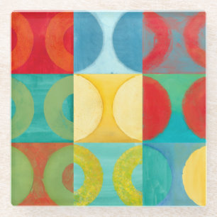 Bright Pop Art with Circles and Squares Glass Coaster