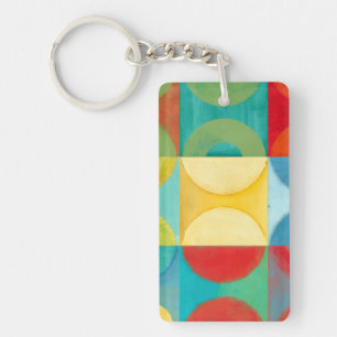 Bright Pop Art with Circles and Squares Key Ring