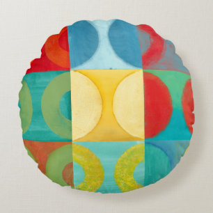 Bright Pop Art with Circles and Squares Round Cushion