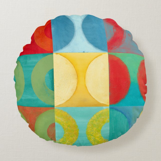 Bright Pop Art with Circles and Squares Round Cushion (Front)