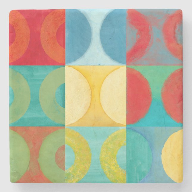 Bright Pop Art with Circles and Squares Stone Coaster (Front)