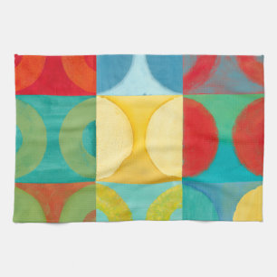 Bright Pop Art with Circles and Squares Tea Towel