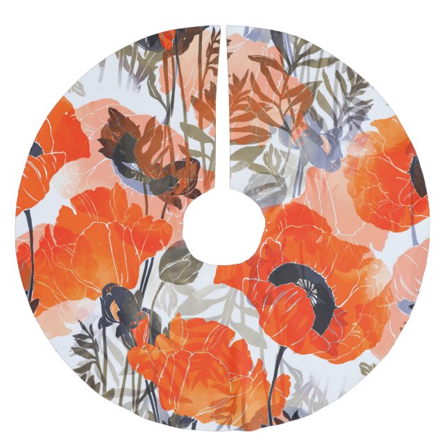 Bright Poppies Imprints: Seamless Art Brushed Polyester Tree Skirt (Front)