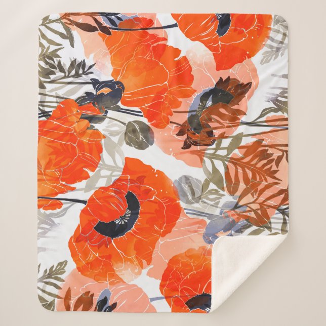 Bright Poppies Imprints: Seamless Art Sherpa Blanket (Front)