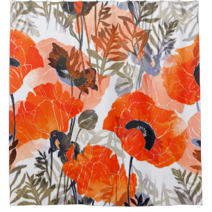 Bright Poppies Imprints: Seamless Art Shower Curtain