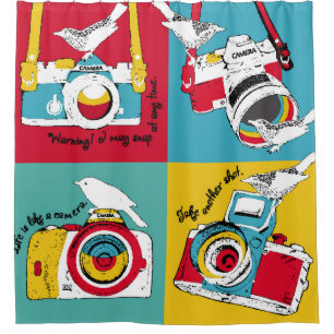 Bright poster in the style of pop art with image o shower curtain
