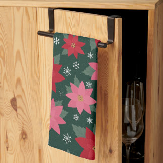 Bright Preppy Christmas Poinsettias Kitchen Towels