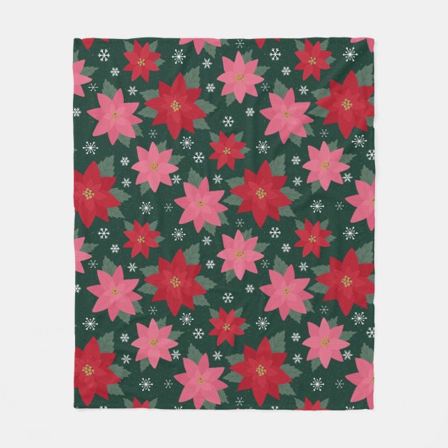 Bright Preppy Christmas Poinsettias Throw Blanket (Front)
