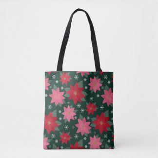 Bright Preppy Christmas Poinsettias Tote Bag