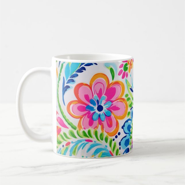 Bright Preppy Paisley Floral Colourful Flowers Coffee Mug (Left)