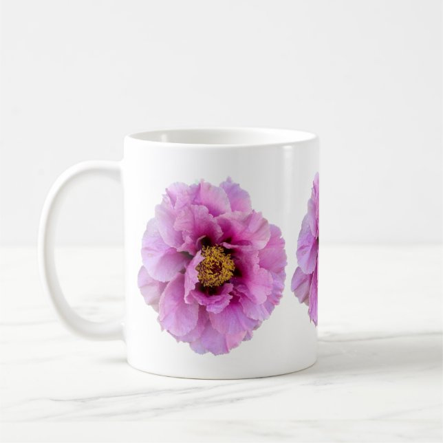 bright & pretty fuchsia pink peony coffee mug (Left)