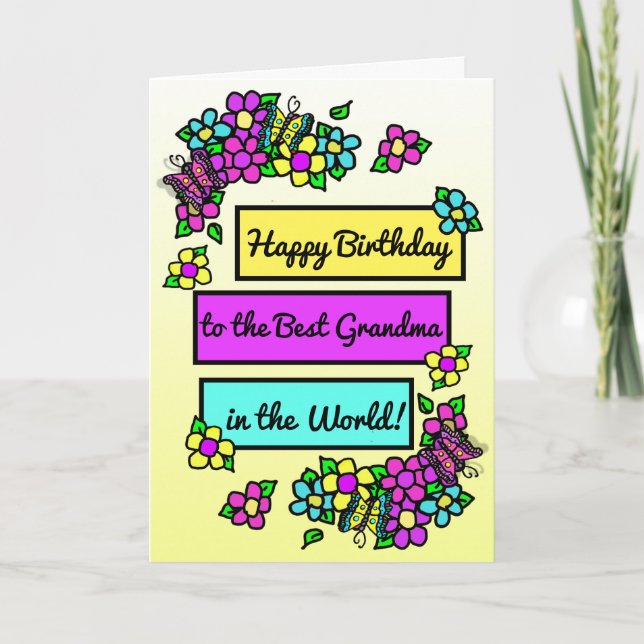 Bright Pretty Whimsical Birthday for Grandma Card (Front)