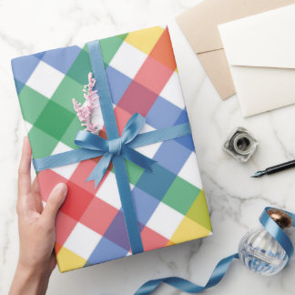 Bright Primary Colors Tartan Plaid Print Wrapping Paper