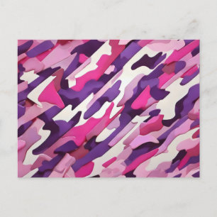 bright pruple pink white camouflage postcard