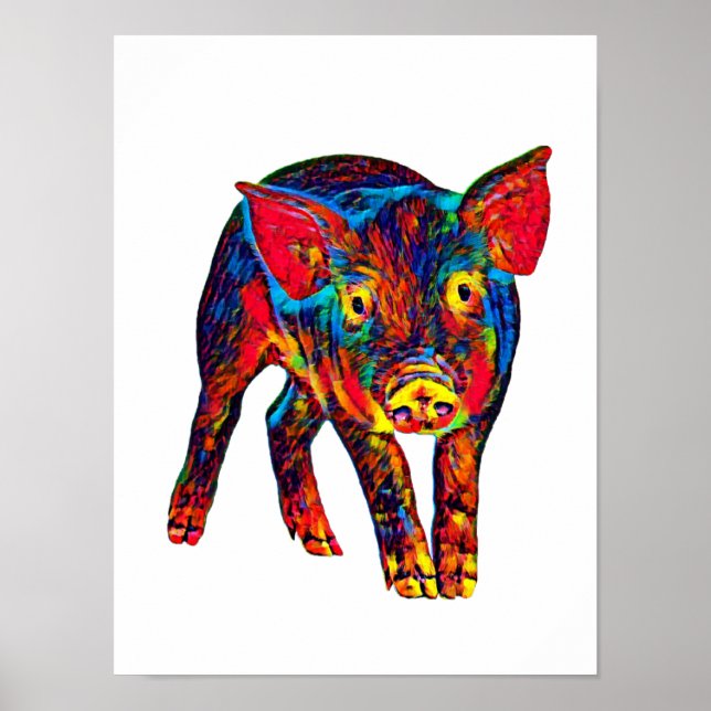 Bright Psychadelic Piglet Art Poster (Front)