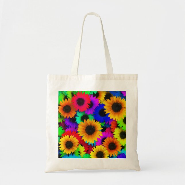 Bright Psychedelic Flower Child Hippy Pattern Tote Bag (Front)