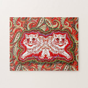 Bright Psychedelic Red Cats (by Louis Wain) Jigsaw Puzzle