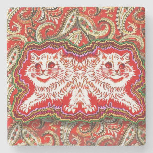 Bright Psychedelic Red Cats (by Louis Wain) Stone Coaster