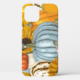Bright pumpkins, sunflowers, hand-drawn pattern. iPhone 12 case