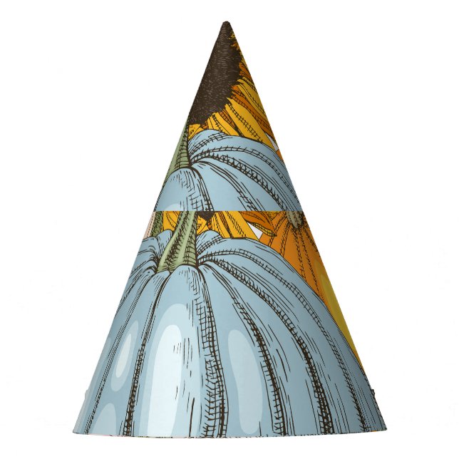 Bright pumpkins, sunflowers, hand-drawn pattern. party hat (Front)