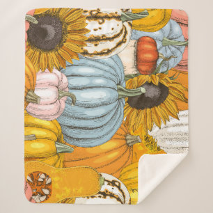 Bright pumpkins, sunflowers, hand-drawn pattern. sherpa blanket