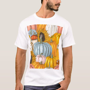 Bright pumpkins, sunflowers, hand-drawn pattern. T-Shirt