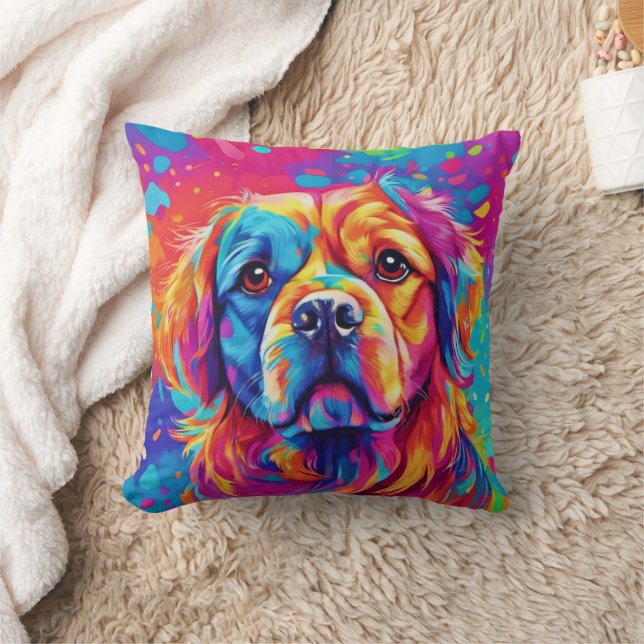 Bright Pup: Colourful Dog Design Cushion (Blanket)