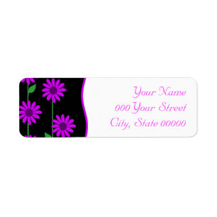Bright Purple and Black Floral Damask Wedding Return Address Label