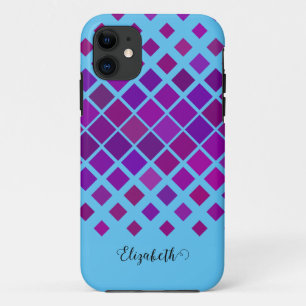 Bright Purple and Blue Square Pattern iPhone 11 Case