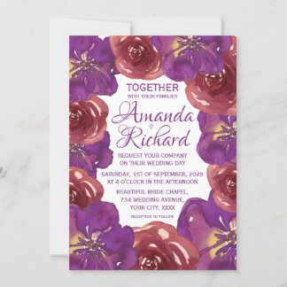 Bright Purple and Red Summer Spring Floral Wedding Invitation