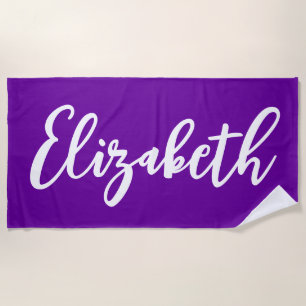 Bright Purple and White Lettering Script Beach Towel