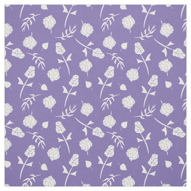 Bright Purple and White Rosebud Floral Pattern Fabric (Swatch)
