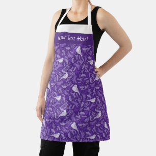 Bright Purple and Winter White Bird Floral Pattern Apron