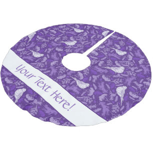 Bright Purple and Winter White Bird Floral Pattern Brushed Polyester Tree Skirt